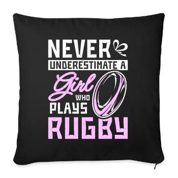 Ne sous-estimez jamais une fille qui joue au rugby - Housse de coussin décorative 45 x 45 cm - noir - Devant