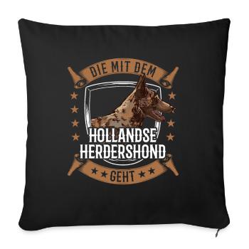 Die mit dem Hollandse Herdershond geht - Sofakissenbezug 45 x 45 cm - Schwarz - Vorne