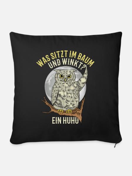 Was sitzt im Baum und winkt? Ein Huhu - Sofakissenbezug 45 x 45 cm - Schwarz