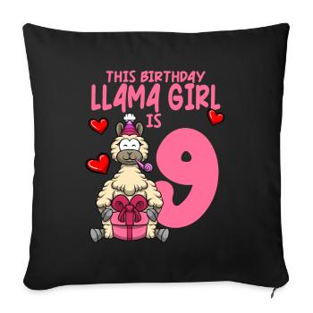 Llama Birthday 9th Birthday Party Alpaca Girl - Sofa pillowcase 17,3'' x 17,3'' (45 x 45 cm) - black - Front