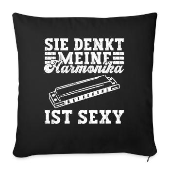 Sie Denkt Meine Harmonika Ist Sexy - Mundharmonika - Sofakissenbezug 45 x 45 cm - Schwarz - Vorne