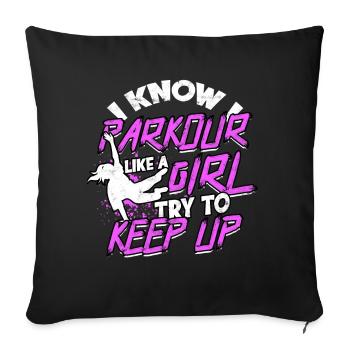 Parkour Girl Freerunning Runner Back Flip Jumping - Sofa pillowcase 17,3'' x 17,3'' (45 x 45 cm) - black - Front