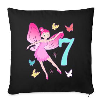 Fée 7ème anniversaire fille 7 ans Petites fées - Housse de coussin décorative 45 x 45 cm - noir - Devant