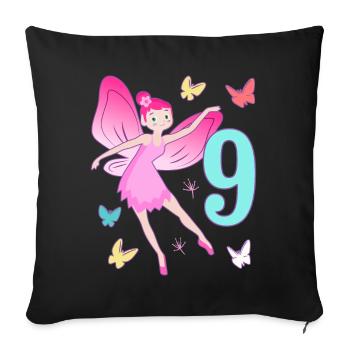 Fée 9ème anniversaire fille 9 ans Petites fées - Housse de coussin décorative 45 x 45 cm - noir - Devant