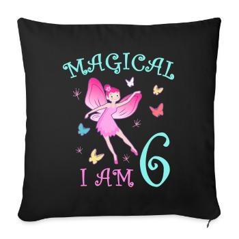 Fées Enfants Anniversaire 6 ans Fille Fée - Housse de coussin décorative 45 x 45 cm - noir - Devant