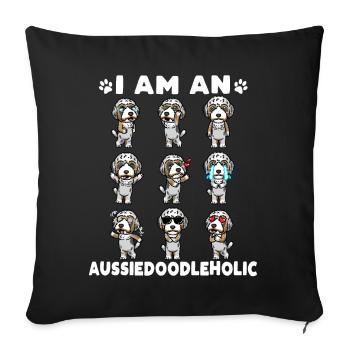 Aussiedoodle Émoticône de chien - Housse de coussin décorative 45 x 45 cm - noir - Devant