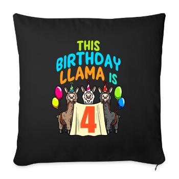 Llama Girl 4th Birthday Party Alpaca - Sofa pillowcase 17,3'' x 17,3'' (45 x 45 cm) - black - Front