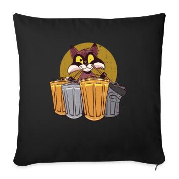 Waschbär trommelt mit Mülleimern - Waschbär - Sofakissenbezug 45 x 45 cm - Schwarz - Vorne