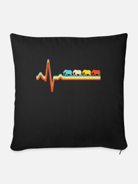 Elefant Retro Herzschlag - Sofakissenbezug 45 x 45 cm - Schwarz
