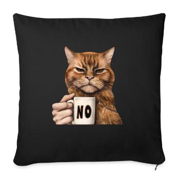 Chat grincheux et drôle avec une tasse de café dit non - Housse de coussin décorative 45 x 45 cm - noir - Devant