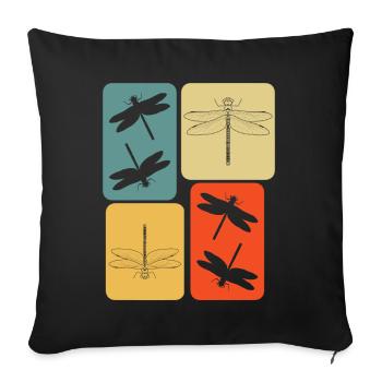 Libellules insectes rétro Libellule - Housse de coussin décorative 45 x 45 cm - noir - Devant