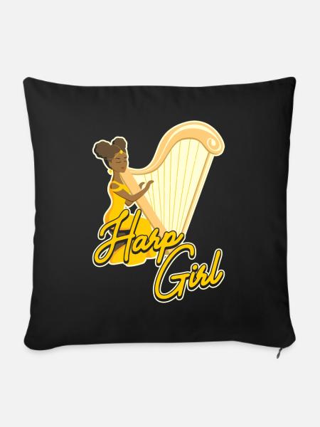 Harp Girl Harfe - Sofakissenbezug 45 x 45 cm - Schwarz