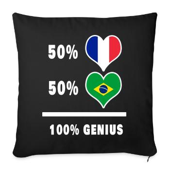 Drapeau du Brésil et de la France 100% génial - Housse de coussin décorative 45 x 45 cm - noir - Devant