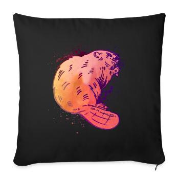 Castor à l’aquarelle - Drôle de castor - Housse de coussin décorative 45 x 45 cm - noir - Devant