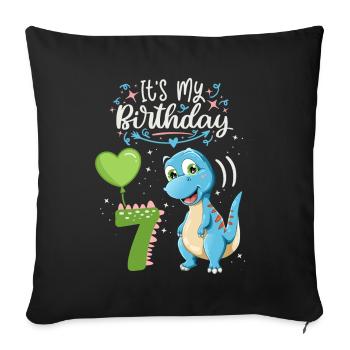 Dinosaure de 7e anniversaire, enfant dinosaure, 7 ans - Housse de coussin décorative 45 x 45 cm - noir - Devant