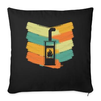 Kaminofen Kamin Retro Ofen - Sofakissenbezug 45 x 45 cm - Schwarz - Vorne