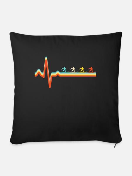Surfen Retro Herzschlag - Sofakissenbezug 45 x 45 cm - Schwarz