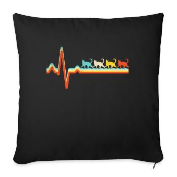 Cat Retro Heartbeat - Sofa pillowcase 17,3'' x 17,3'' (45 x 45 cm) - black - Front