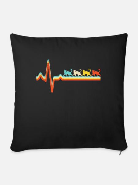 Katze Retro Herzschlag - Sofakissenbezug 45 x 45 cm - Schwarz