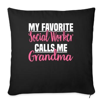 Travail social Travail social Grand-mère en travail social - Housse de coussin décorative 45 x 45 cm - noir - Devant