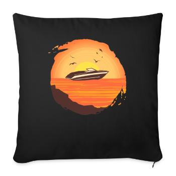 Motorboat Sunset Vintage Retro - Sofa pillowcase 17,3'' x 17,3'' (45 x 45 cm) - black - Front