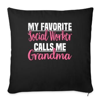 Travail social Travail social Grand-mère en travail social - Housse de coussin décorative 45 x 45 cm - noir - Devant