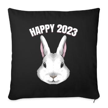 Lapin réaliste Joyeux Nouvel An chinois 2023 - Housse de coussin décorative 45 x 45 cm - noir - Devant