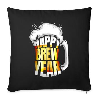 Tasse en verre de bière Bonne année Réveillon du Nouvel An - Housse de coussin décorative 45 x 45 cm - noir - Devant