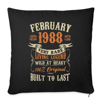 Février 1988 Cadeau d’anniversaire - Housse de coussin décorative 45 x 45 cm - noir - Devant