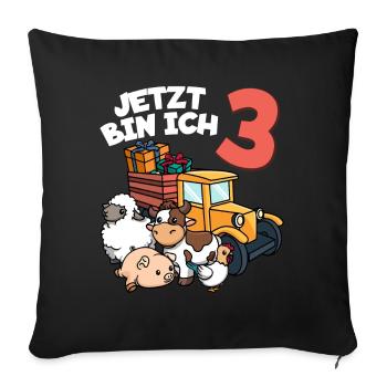 Ich bin schon 3 Traktor 3. Geburtstag - Sofakissenbezug 45 x 45 cm - Schwarz - Vorne
