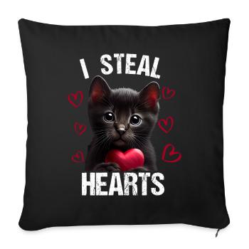 Je vole des cœurs chat - Housse de coussin décorative 45 x 45 cm - noir - Devant