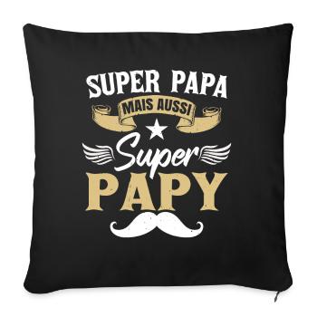 Super Papa Papy - Housse de coussin décorative 45 x 45 cm - noir - Devant