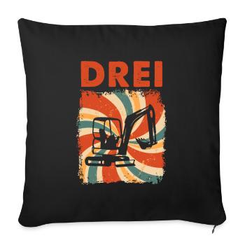 3. Geburtstag Bagger 3 Geburtstagshirt - Sofakissenbezug 45 x 45 cm - Schwarz - Vorne