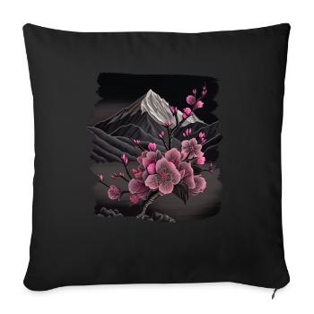 Vintage Japanese Sakura Cherry Blossom Temple - Sofa pillowcase 17,3'' x 17,3'' (45 x 45 cm) - black - Front