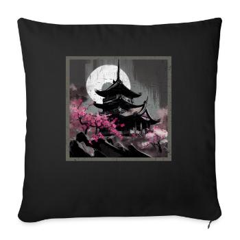 Vintage Japanese Sakura Cherry Blossom Temple - Sofa pillowcase 17,3'' x 17,3'' (45 x 45 cm) - black - Front