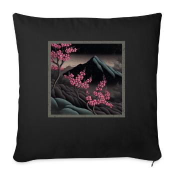 Vintage Japanese Sakura Cherry Blossom Temple - Sofa pillowcase 17,3'' x 17,3'' (45 x 45 cm) - black - Front
