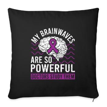 Ondes cérébrales Cerveau Ruban violet Épileptique - Housse de coussin décorative 45 x 45 cm - noir - Devant