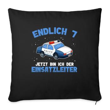 Polizei sieben Jahre 7. Geburtstag Junge Polizei - Sofakissenbezug 45 x 45 cm - Schwarz - Vorne