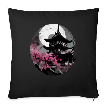 Vintage Japanese Sakura Cherry Blossom Temple - Sofa pillowcase 17,3'' x 17,3'' (45 x 45 cm) - black - Front