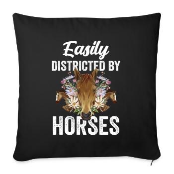 Facilement distrait par les chevaux cavalier équitation - Housse de coussin décorative 45 x 45 cm - noir - Devant