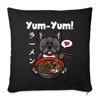 Yum Yum Japon Anime Ramen Noodle Bulldog - Housse de coussin décorative 45 x 45 cm - noir - Devant
