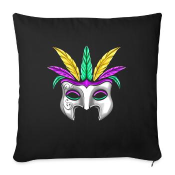 Masque blanc avec plumes pour Mardi Gras - Housse de coussin décorative 45 x 45 cm - noir - Devant