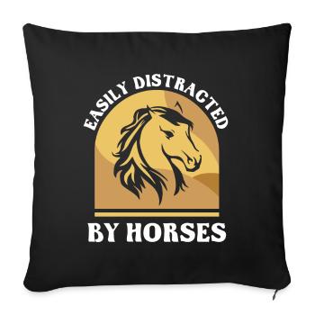 Facilement distrait par les chevaux cavalier à cheval - Housse de coussin décorative 45 x 45 cm - noir - Devant