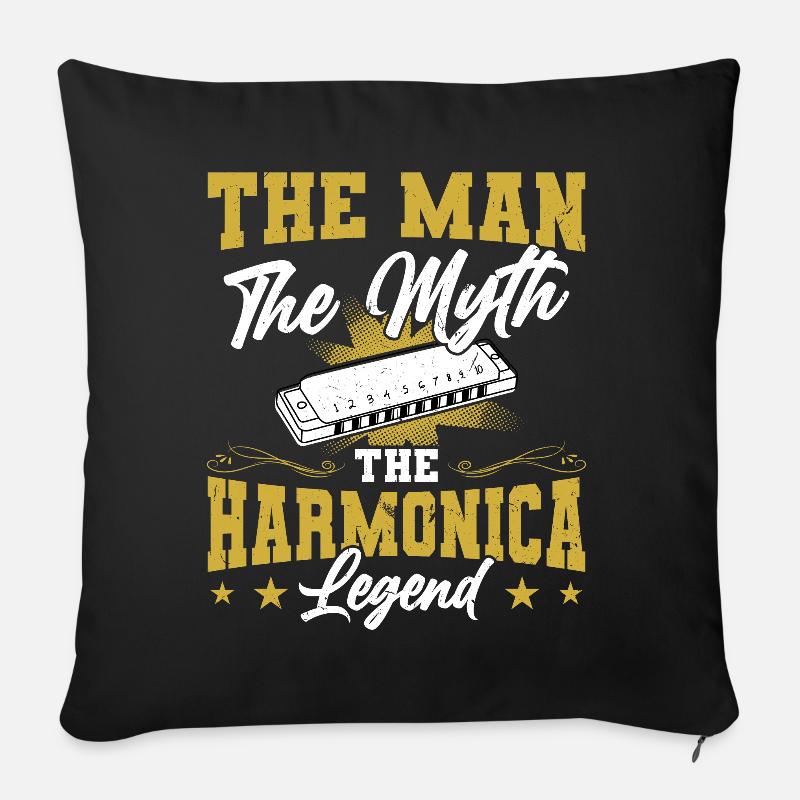 The Man - The Myth - The Harmonica Legend - Sofa pillowcase 17,3'' x 17,3'' (45 x 45 cm) - black