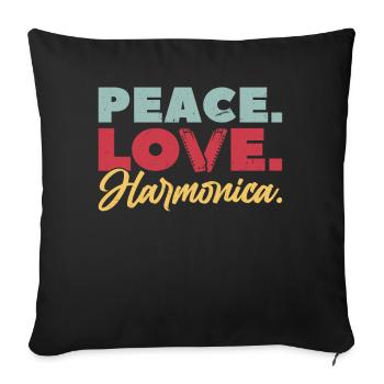 Peace. Love. Harmonica. - Harmonica Player - Sofakissenbezug 45 x 45 cm - Schwarz - Vorne
