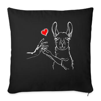 Llama Herz Händchen Halten mit Llama - Sofakissenbezug 45 x 45 cm - Schwarz - Vorne