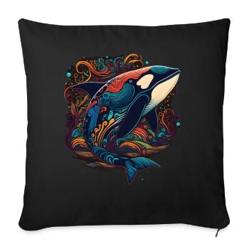 Bunter Schwertwal Wale beobachten Orca Wal - Sofakissenbezug 45 x 45 cm - Schwarz - Vorne