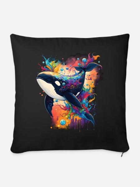 Bunter Schwertwal Wale beobachten Orca Wal - Sofakissenbezug 45 x 45 cm - Schwarz