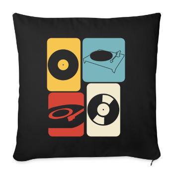 Platine vinyle rétro Record - Housse de coussin décorative 45 x 45 cm - noir - Devant