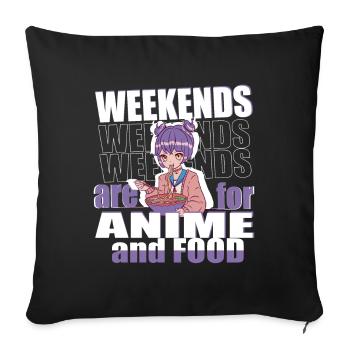 Les week-ends sont pour Anime et Food Fille introvertie - Housse de coussin décorative 45 x 45 cm - noir - Devant
